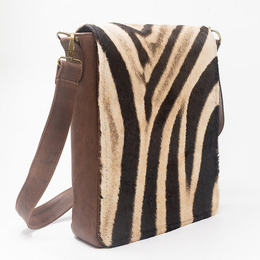 Zebra Leather Sling Bag - Large
