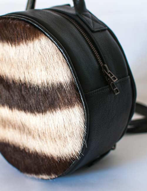 Round Backpack Zebra Leather