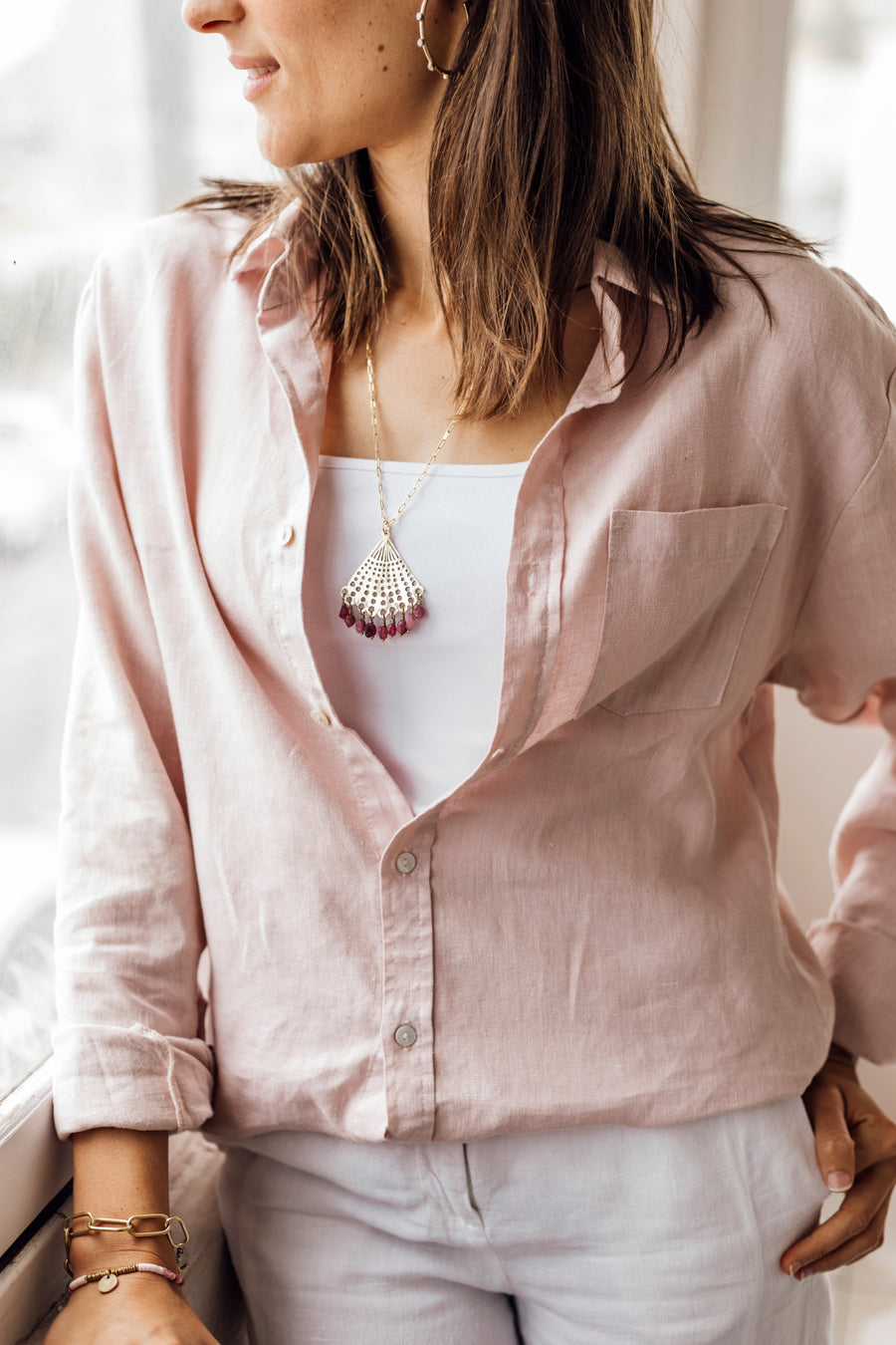 Shell Necklace Pink Tourmaline