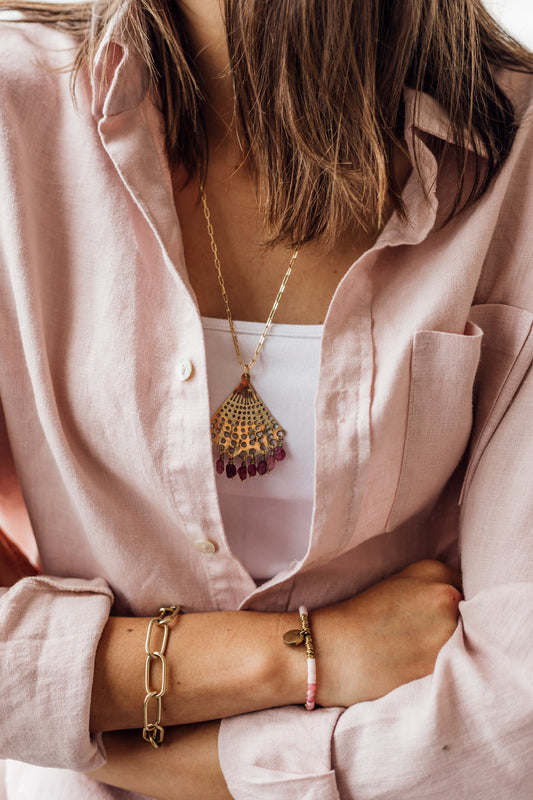 Shell Necklace Pink Tourmaline