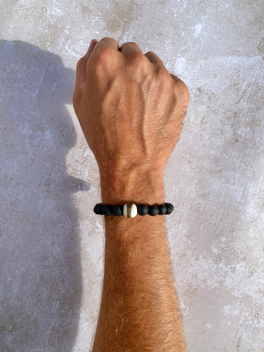Unisex Lava Bead Bracelet with African Trade Bead