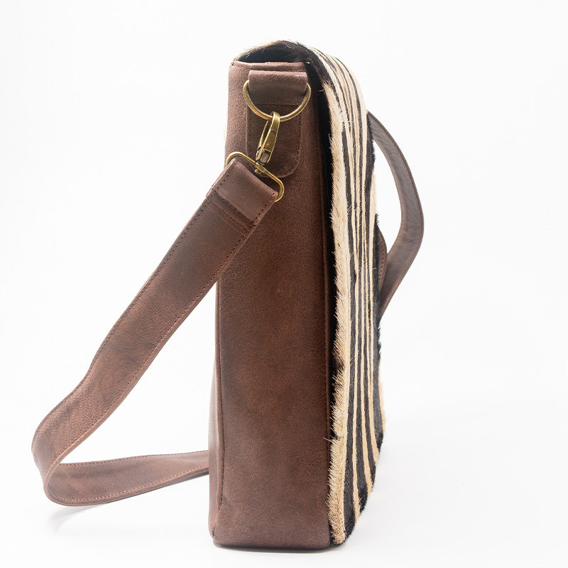 Zebra Leather Sling Bag - Large