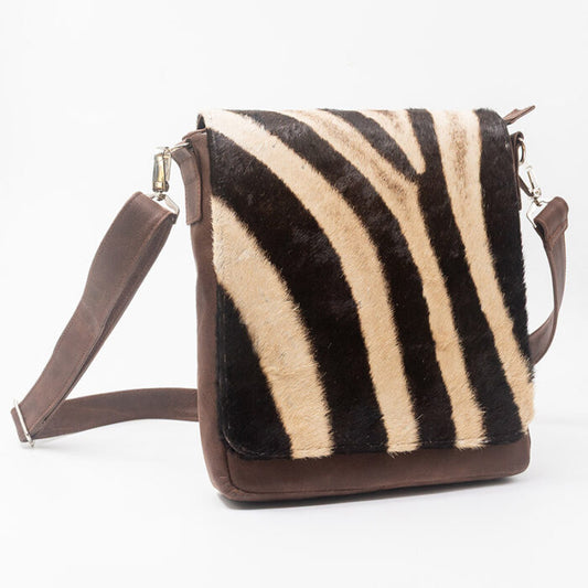 Zebra Leather Sling Bag - Medium
