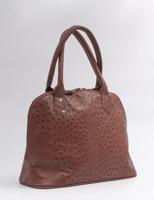 Ostrich Leather Handbag – Brown