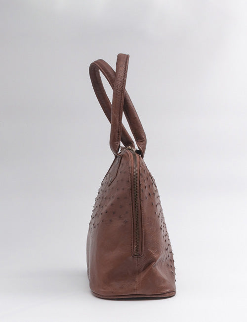 Ostrich Leather Handbag – Brown