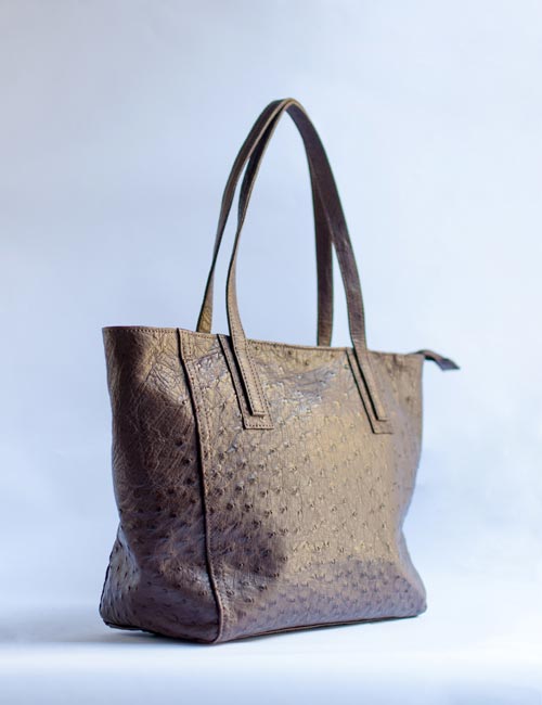 Ostrich Leather Tote Bag – Brown