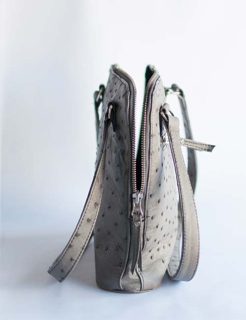 Ostrich Leather Handbag – Grey