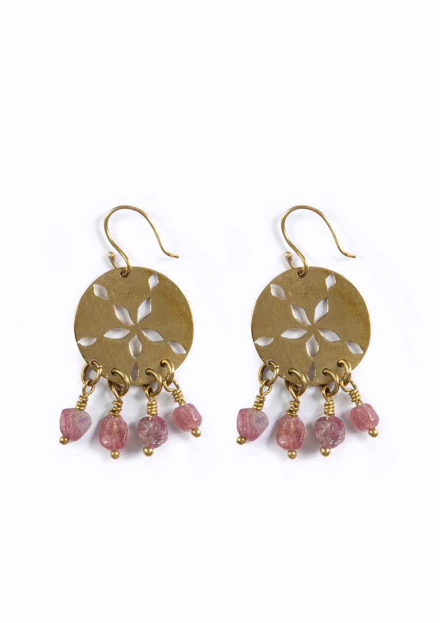 Sand Dollar Earrings - Pink Tourmaline
