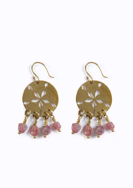 Sand Dollar Earrings - Pink Tourmaline