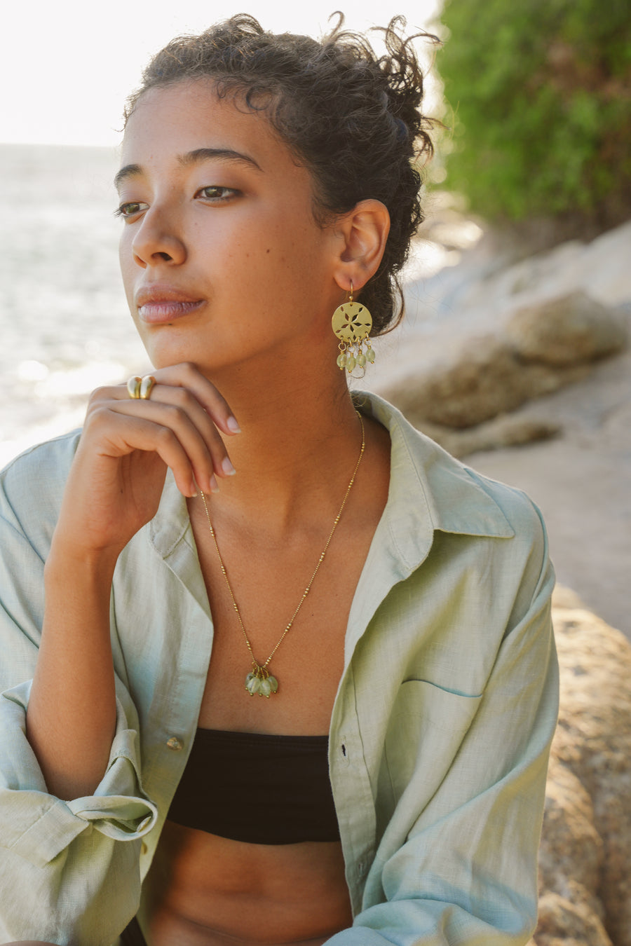 Sand Dollar Earrings - Prehnite