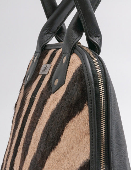 Zebra Leather Handbag Round Top
