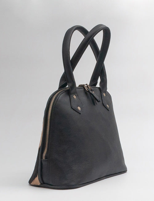 Zebra Leather Handbag Round Top