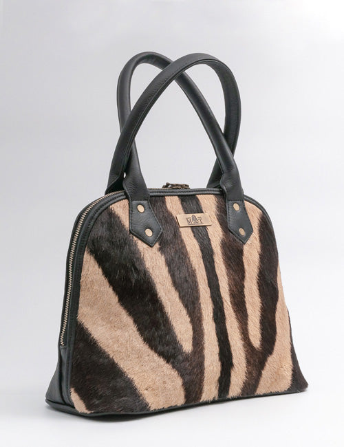 Zebra Leather Handbag Round Top